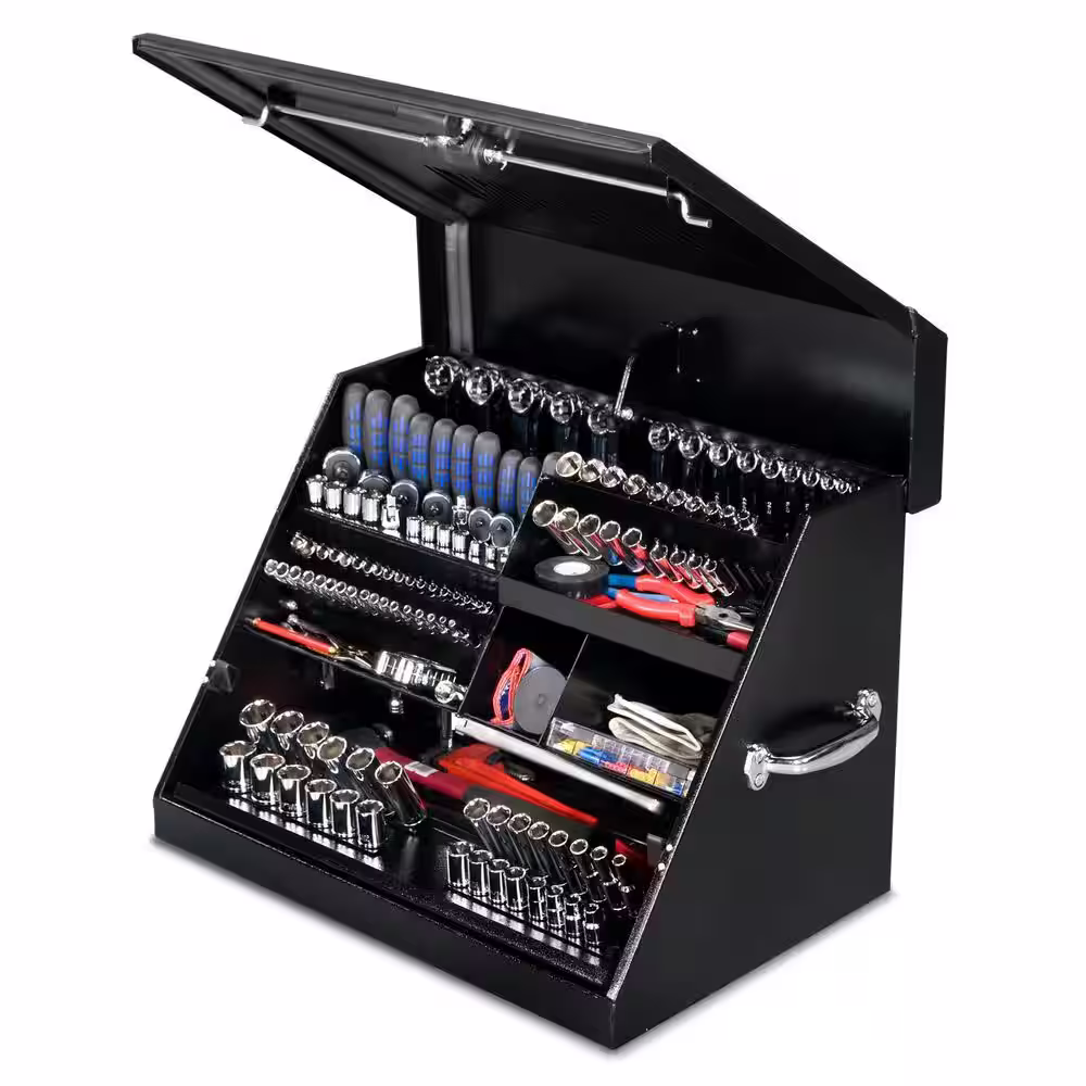 Montezuma 27 in. W x 18 in. D Portable Triangle Top Tool Chest for Sockets, Wrenches and Screwdrivers in Black Powder Coat