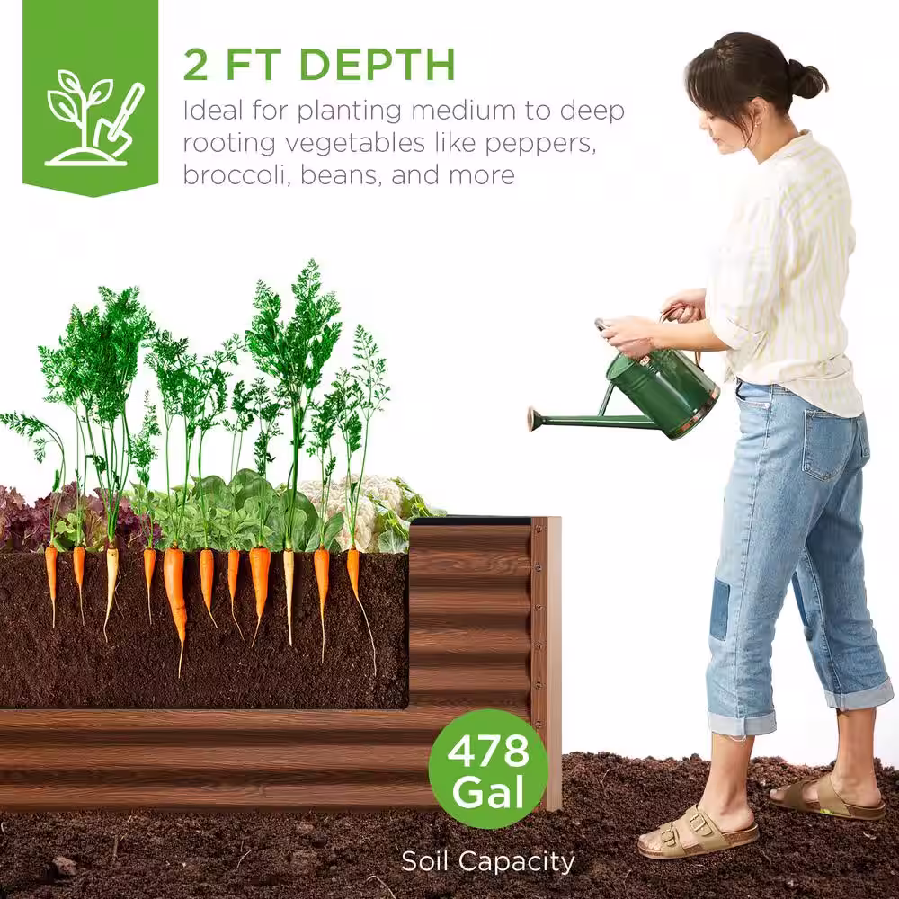 Best Choice Products 8 ft. x 4 ft. x 2 ft. Brown Outdoor Steel Raised Garden Bed, Planter Box for Vegetables, Flowers, Herbs