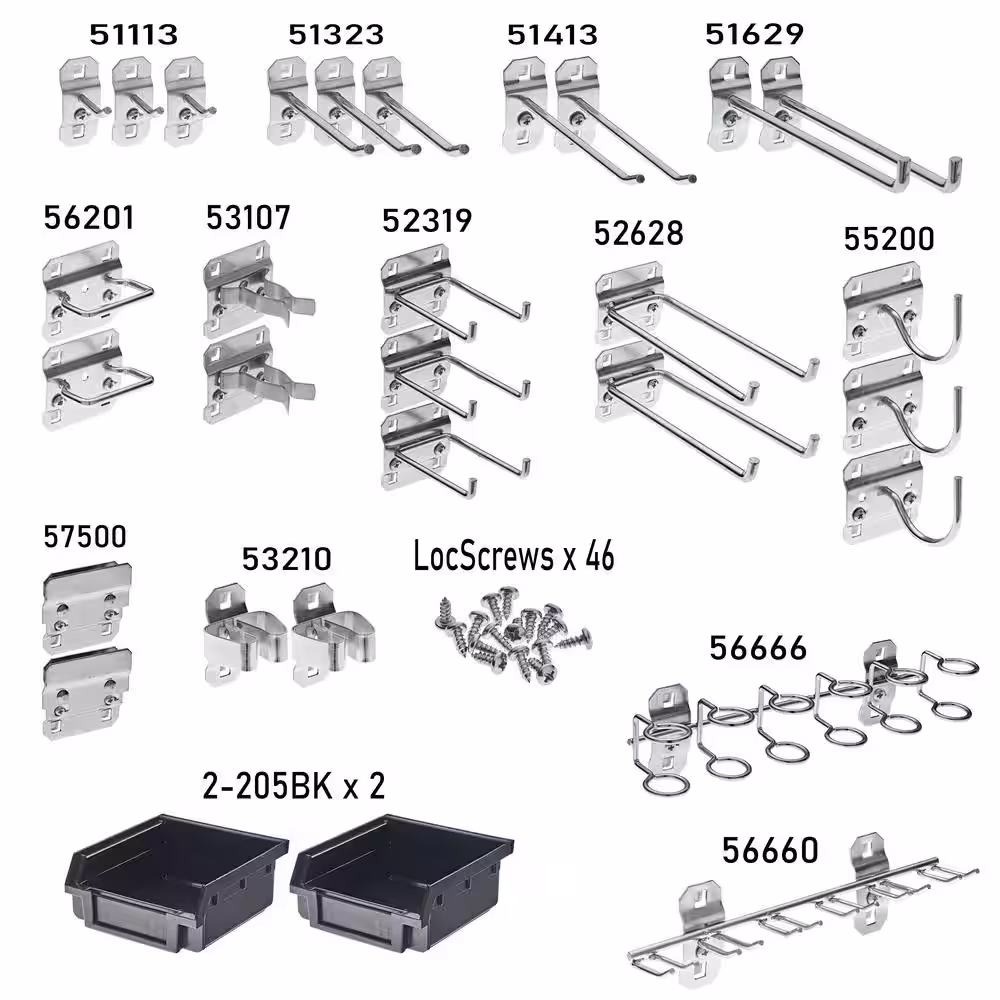 Triton Products LocHook Zinc Plated Steel Hook and Bin Assortment for LocBoard (30-Piece)