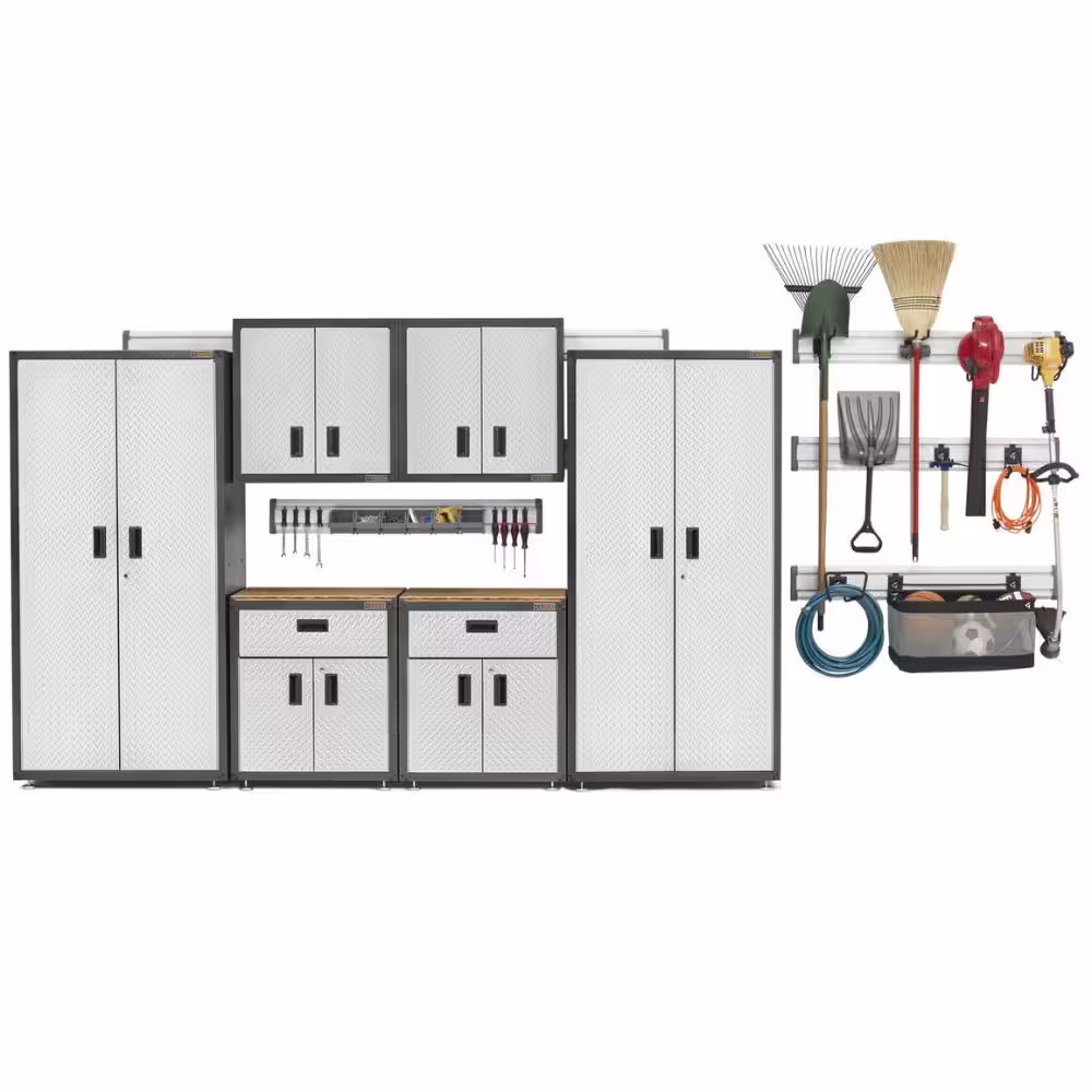 Gladiator 17-Piece Steel Garage Storage System in Silver (186 in. W x 83 in. H x 18 in. D)