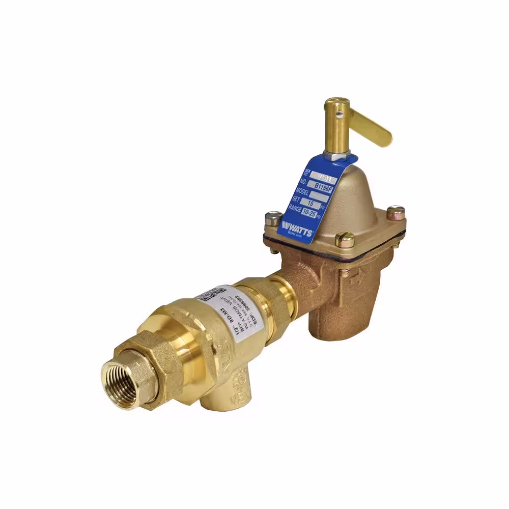 Watts 1/2 in. Bronze Combination Fill Valve and Backflow Preventer, Threaded Union End Connections, Teflon Tape