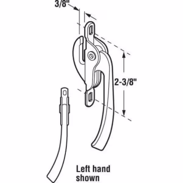 Prime-Line Casement Locking Handle, Left Hand, Aluminum, Diecast.