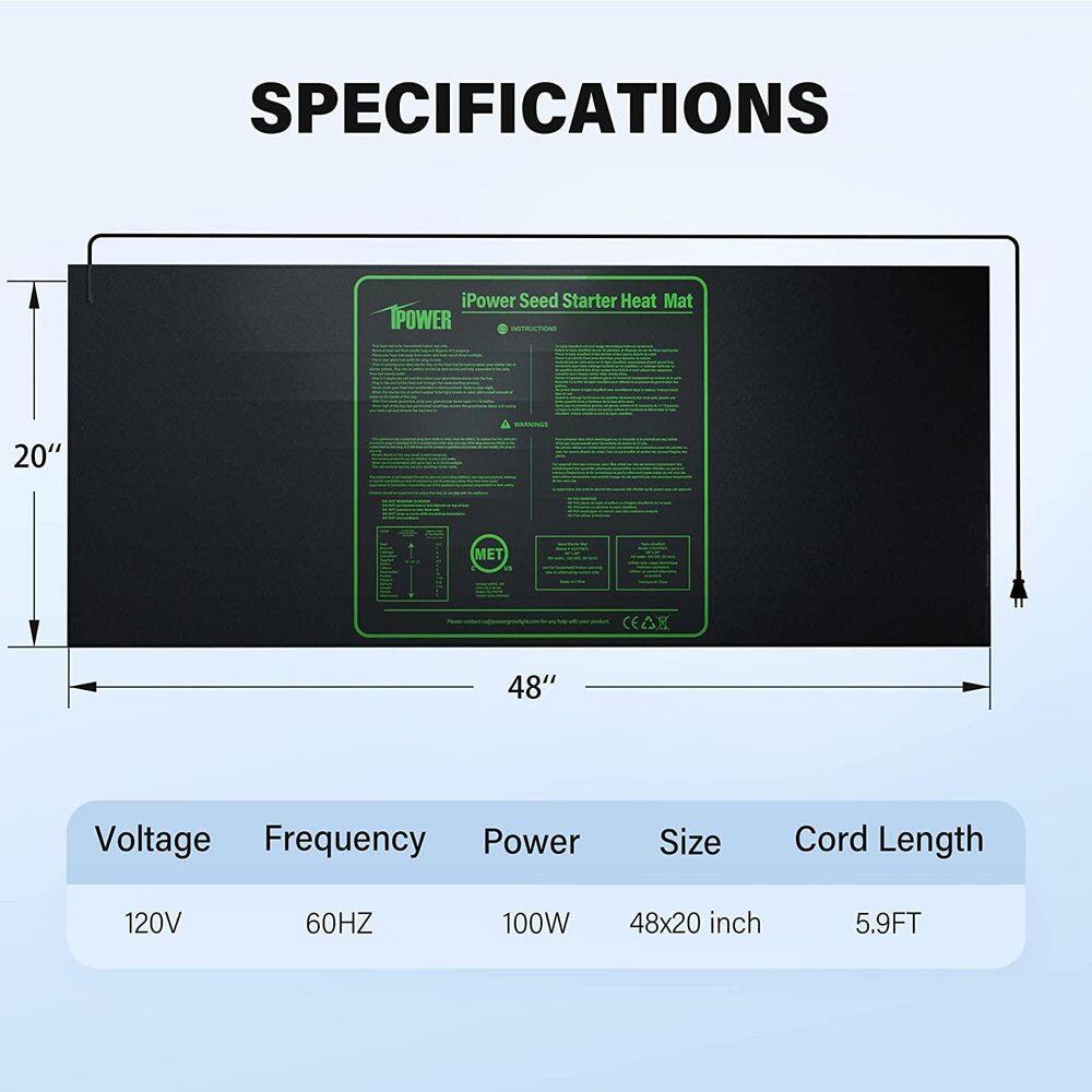 None 48in. x 20 in. Durable Waterproof Seedling Heat Mat Warm Hydroponic Plant Germination Starting Pad 2-Pack