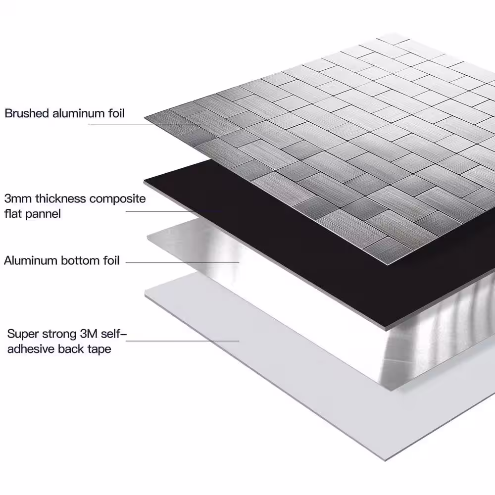 Yipscazo Mosaic Square Rectangle 12 in. x 12 in. Metal Peel and Stick Tile (5 sq. ft./5-Sheets)