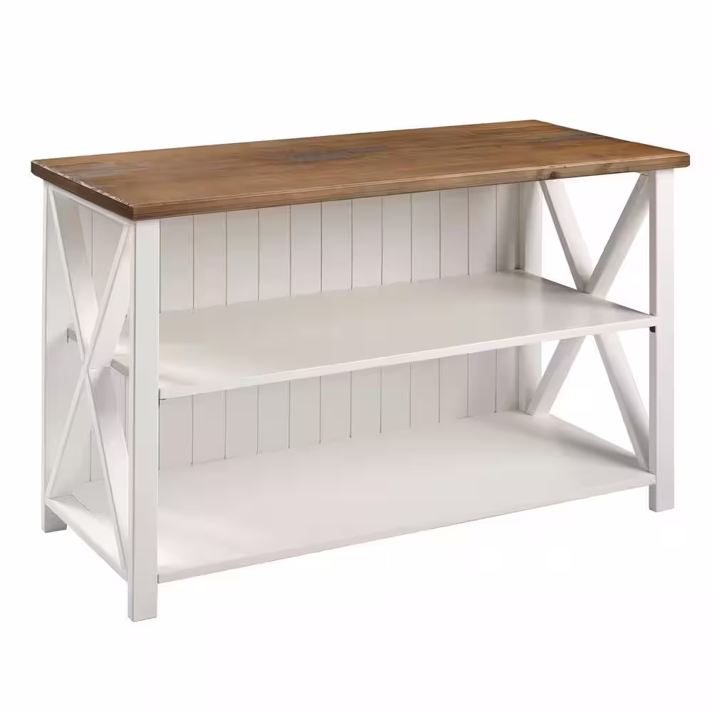 Welwick Designs 30 in. White/Reclaimed Barn Wood 2-shelf Accent Bookcase