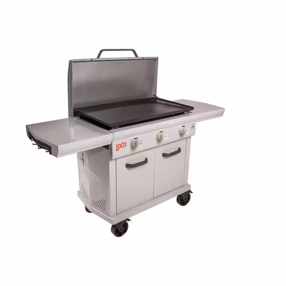 LOCO Series I 36 in. 3-Burner Propane SmartTempâ?Flat Top Grill / Griddle in Chalk Finish with Enclosed Cart and Hood