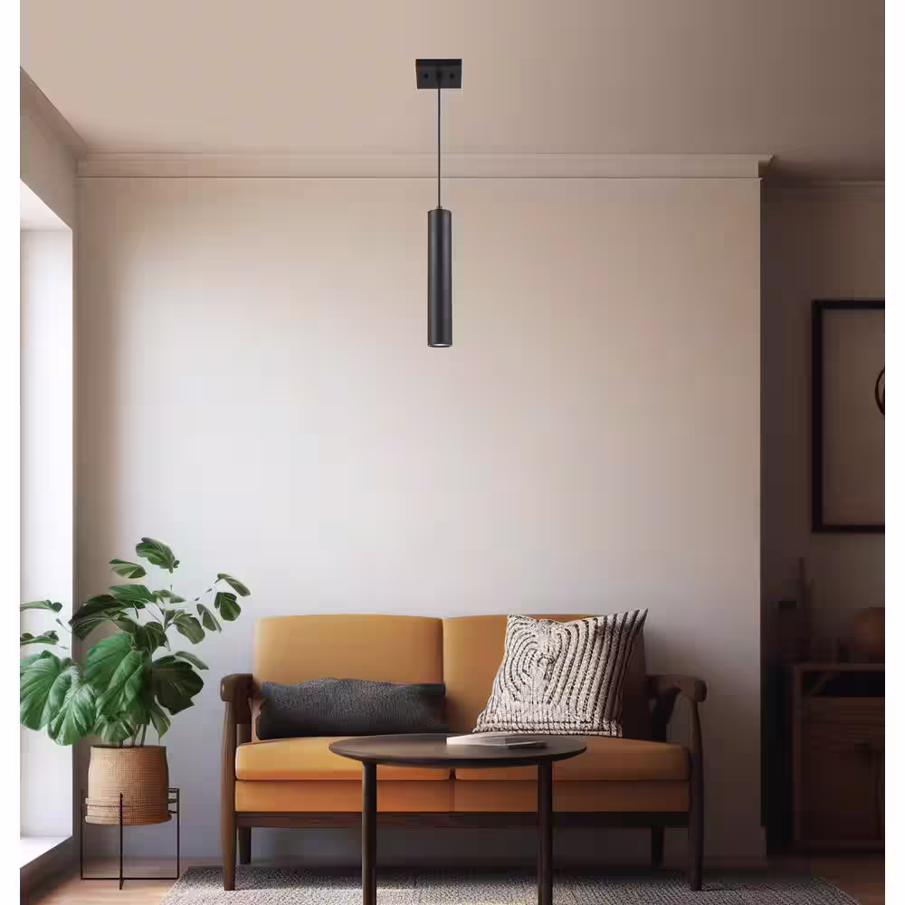 Bel Air Lighting Ameranth 1-Light Black Mini Pendant Light Fixture with Metal Cylinder Shade