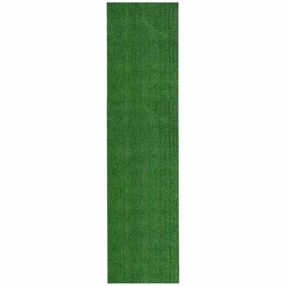 Sweet Home Stores Green 2 ft. x 16 ft. Meadowland Collection Waterproof Solid Grass Artificial Grass Indoor/Outdoor Area Rug