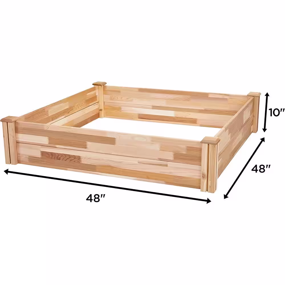 None Raised Garden Bed, 48 in. x 48 in. x 10 in. Elevated Canadian Cedar Wood Herb Garden planter