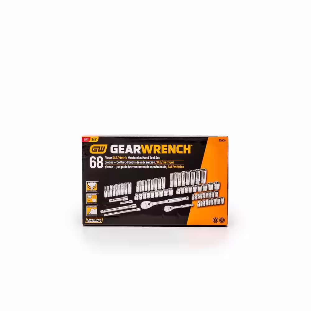 GEARWRENCH 1/4 in. and 3/8 in. Drive Standard & Deep SAE/Metric 90-Tooth Ratchet and Socket Mechanics Tool Set (68-Piece)