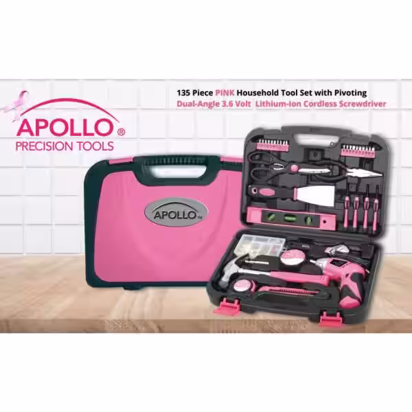Apollo 135-Piece Home Tool Kit in Pink