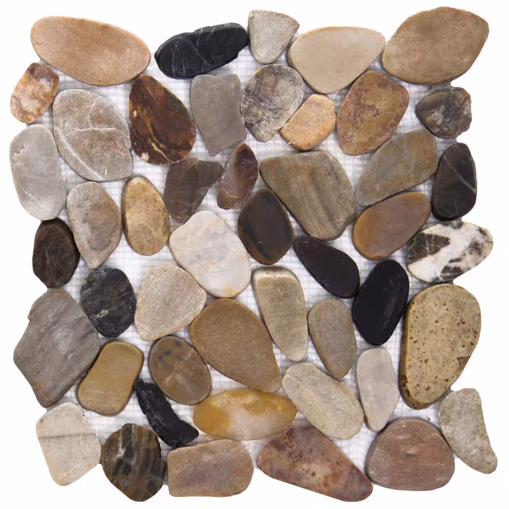 EMSER TILE Rivera Pebbles 4 Color Honed 12.01 in. x 12.01 in. x 11 mm Pebbles Mesh-Mounted Mosaic Tile (1 sq. ft.)