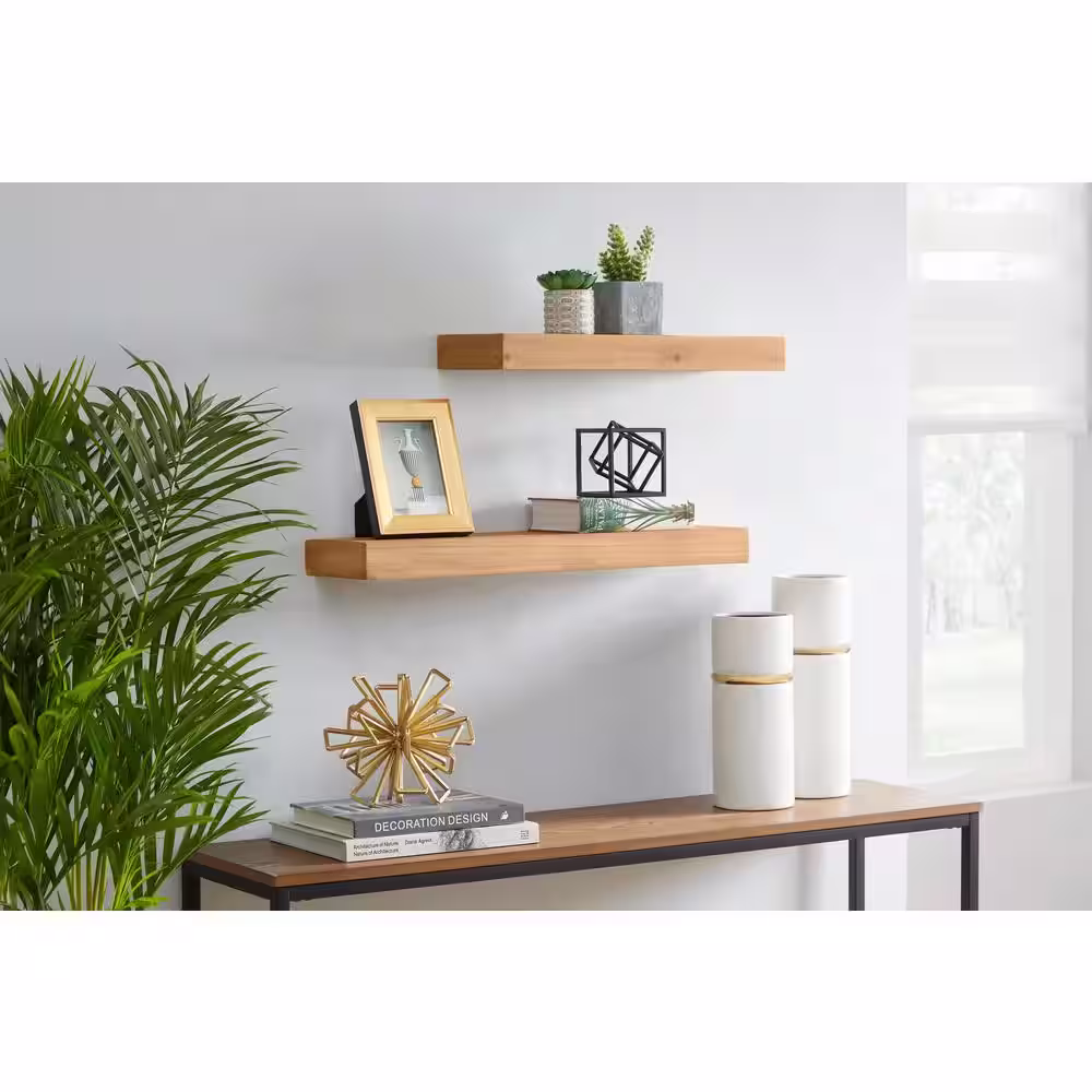 StyleWell Modern Wood Floating Wall Shelves (Set of 2) (26 in. W x 2 in. H) (20 in. W x 2 in. H)
