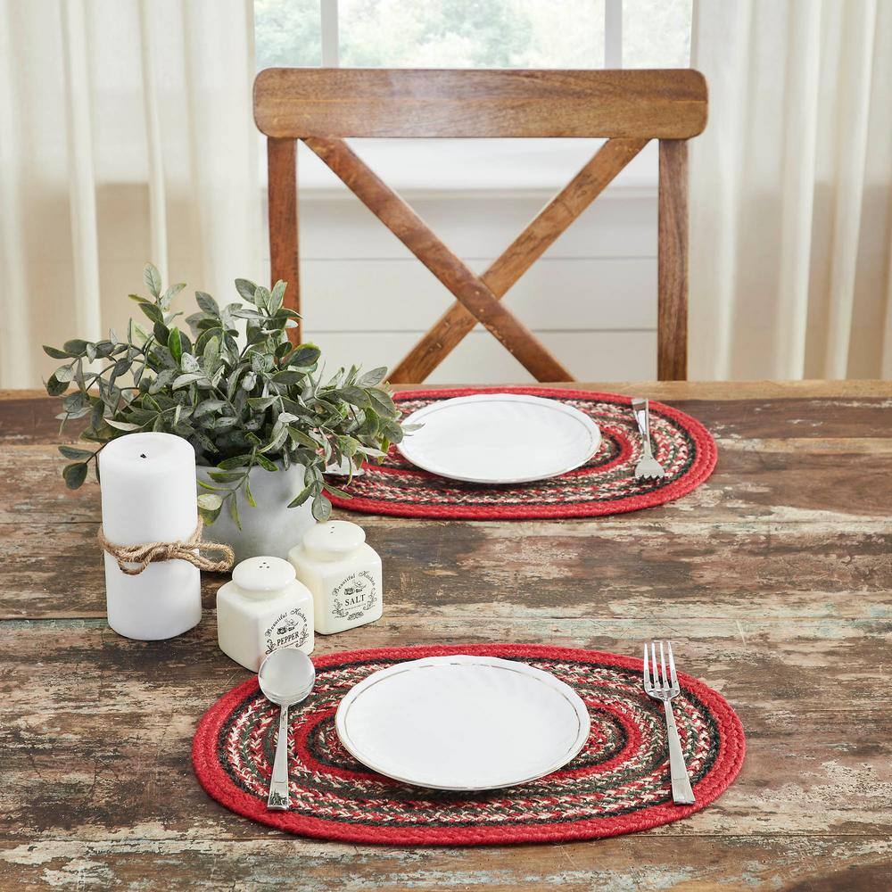 VHC Brands Forrester Indoor/Outdoor 10 in. x 15 in. Red Green Cream Oval PET Placemat