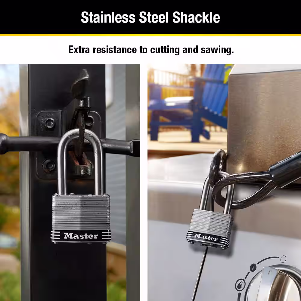 Master Lock Stainless Steel Outdoor Padlock with Key, 1-3/4 in. Wide, 1-1/2 in. Shackle