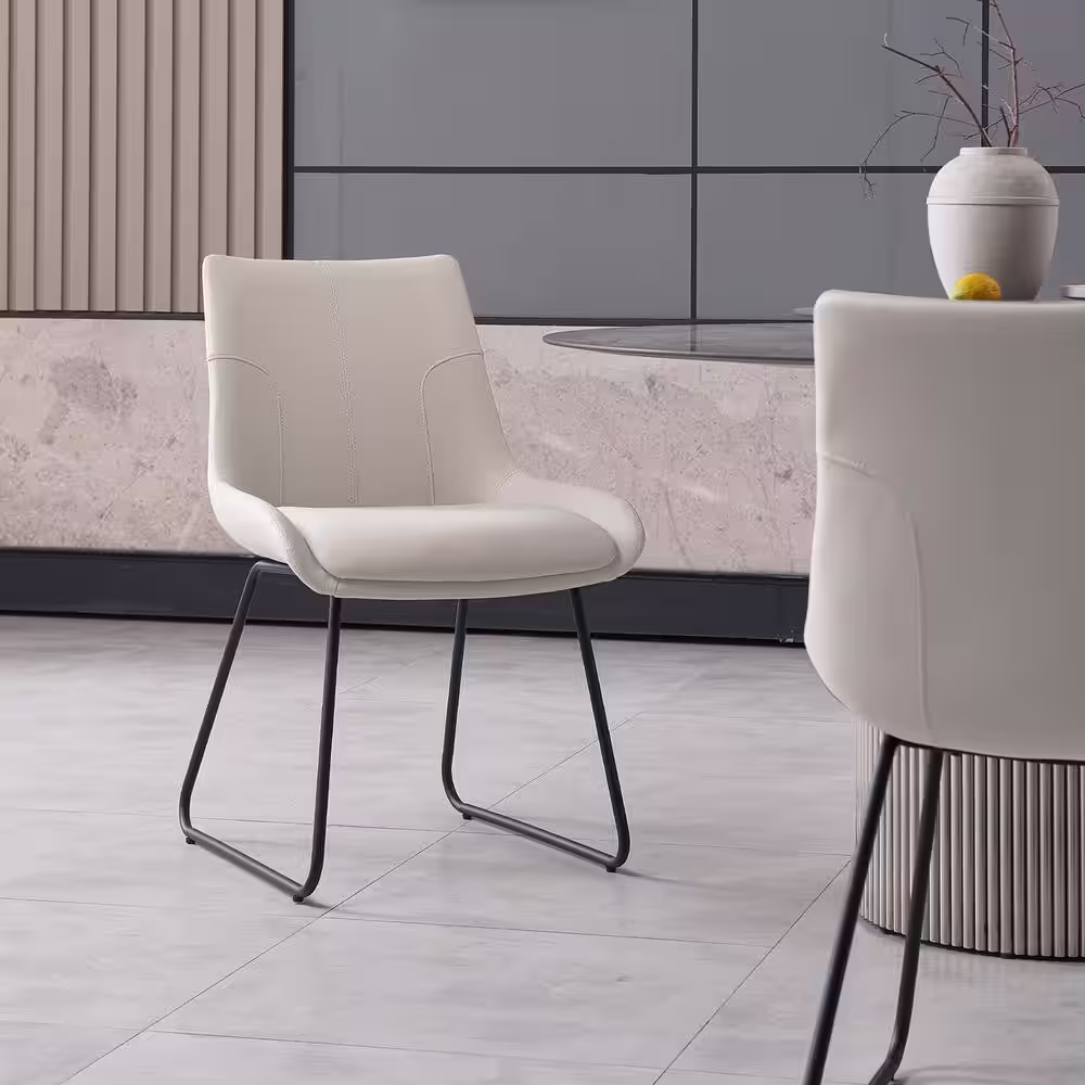 None Beige Faux Leather Upholstered Dining Chairs with U-shaped Legs(Set of 4 Black Legs Chairs)