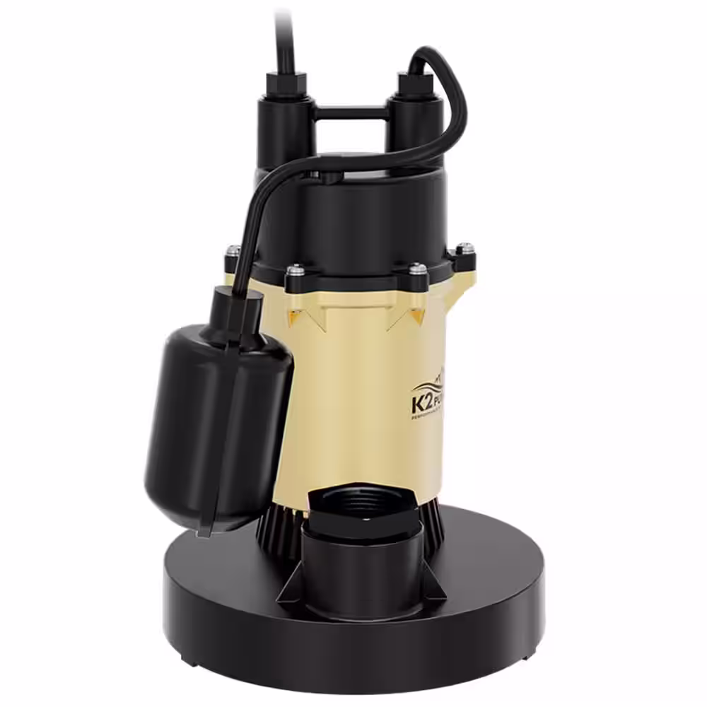 K2 1/4 HP Epoxy-Coated Aluminum and Thermoplastic Sump Pump with Tethered Switch