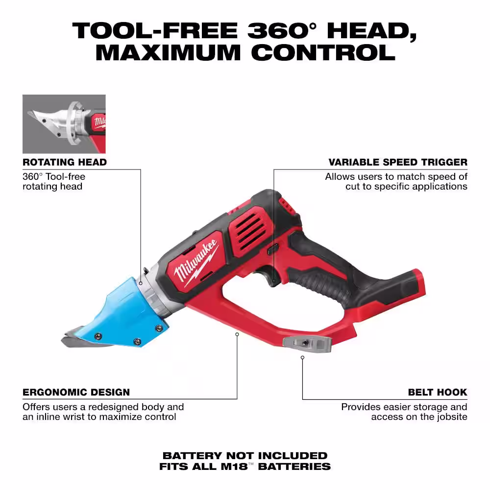 Milwaukee M18 18-Volt 14-Gauge Lithium-Ion Cordless Double Cut Metal Shear w/5.0 ah Battery