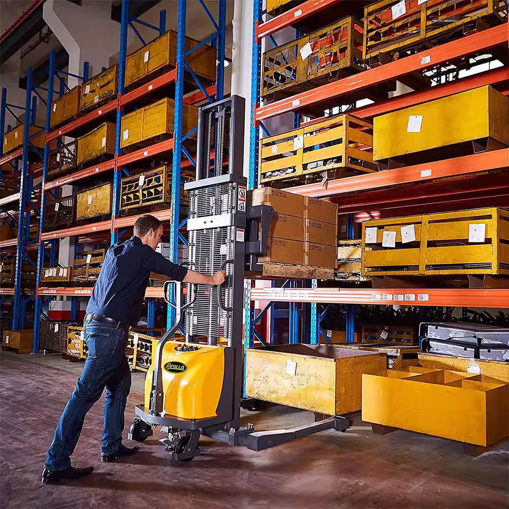 None 98 in. Lifting 2200 lbs. Capacity Semi Electric Straddle Stacker with Adjustable Legs and Forks