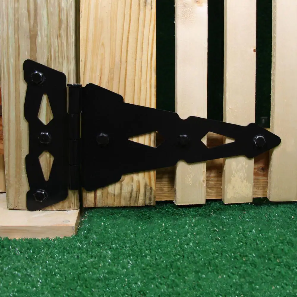 Everbilt 10 in. x 7-1/4 in. Black Heavy-Duty Decorative Tee Hinge (2-Pack)
