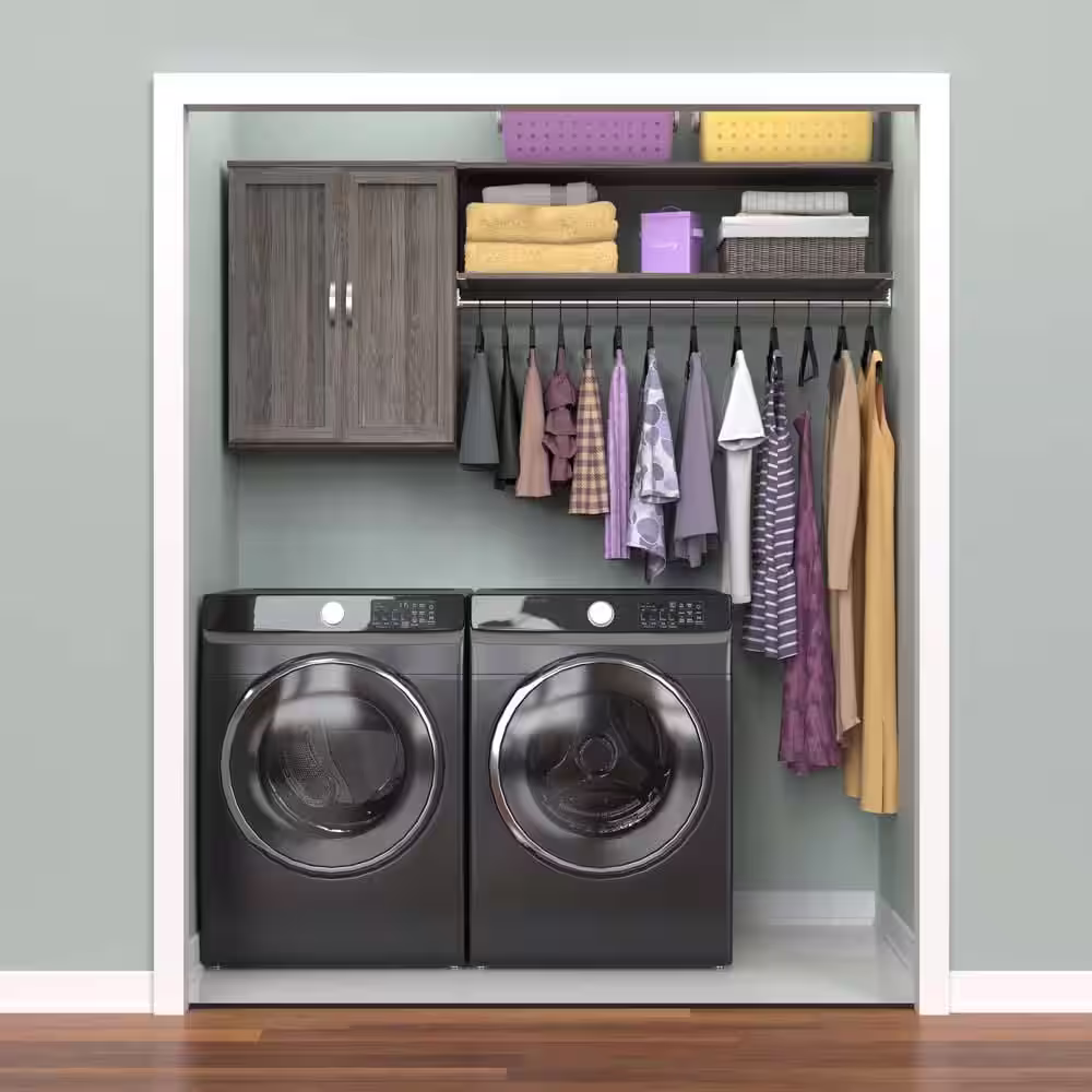 ClosetMaid Style+ 55.12 in. W - 121.12 in. W Coastal Teak Laundry Room Cabinet Kit with Top Shelves and Shaker Doors