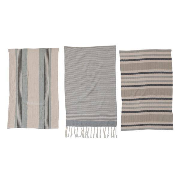 None Multicolor Striped Woven Cotton Tea Towels (Set of 3)