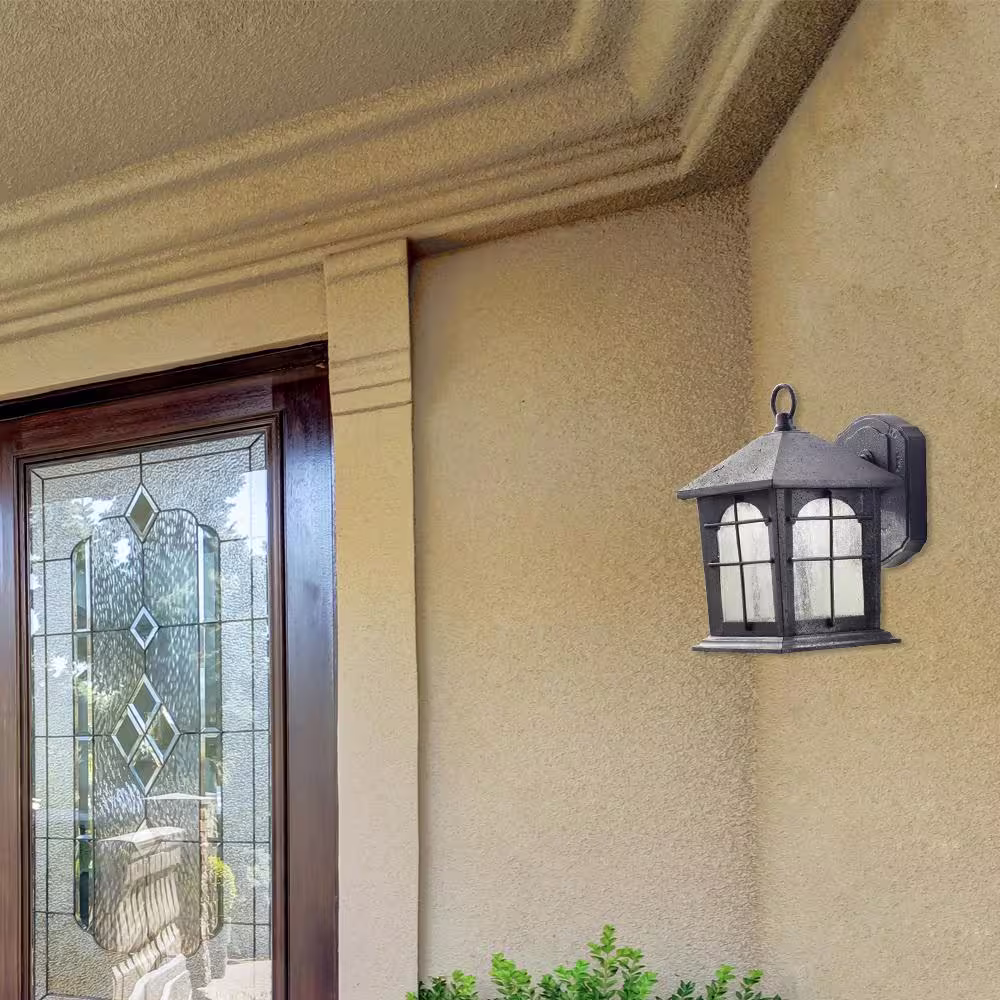 Hampton Bay 1-Light Aged Iron Outdoor Wall Lantern Sconce