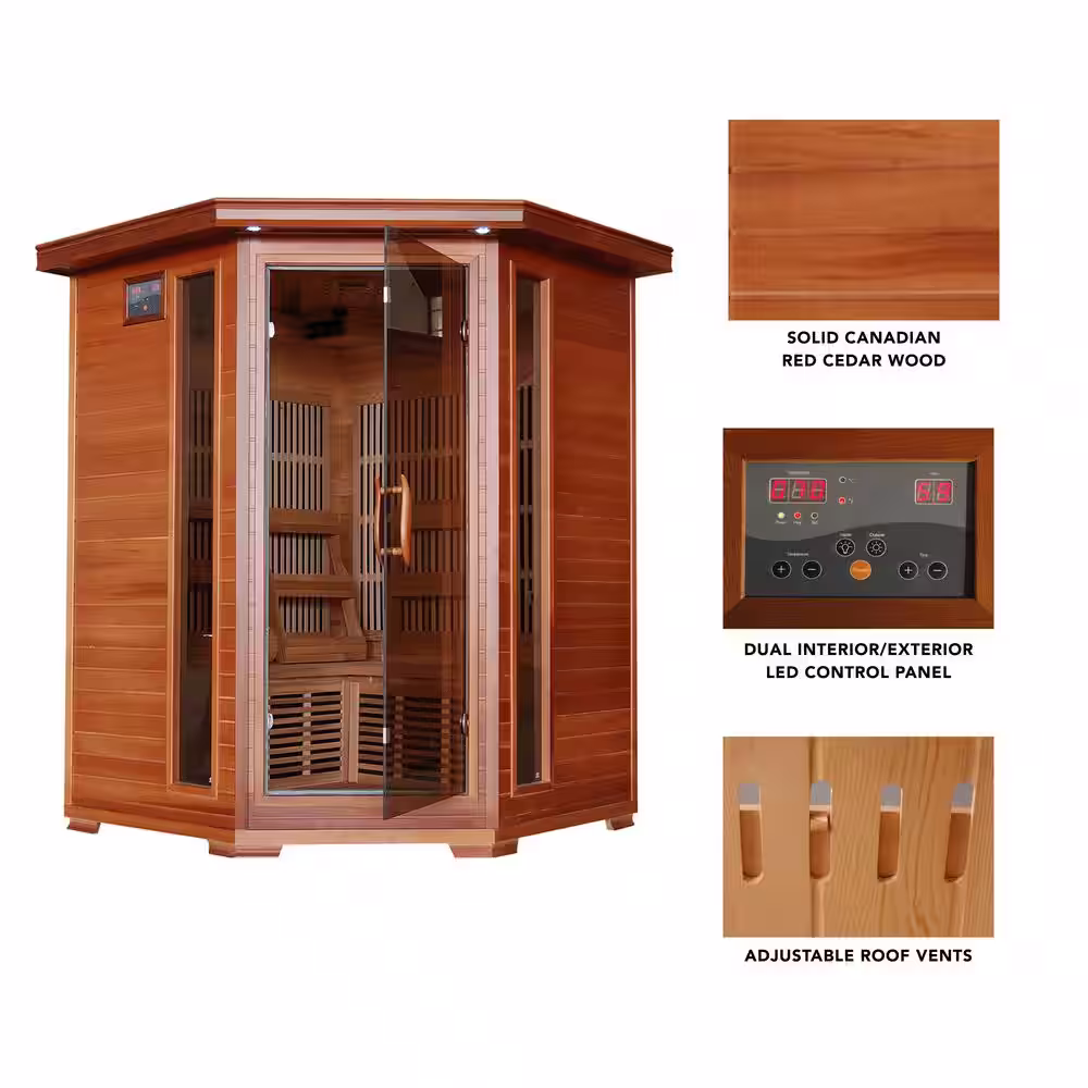 Radiant Sauna 3-Person Cedar Corner Infrared Sauna with 7 Carbon Heaters