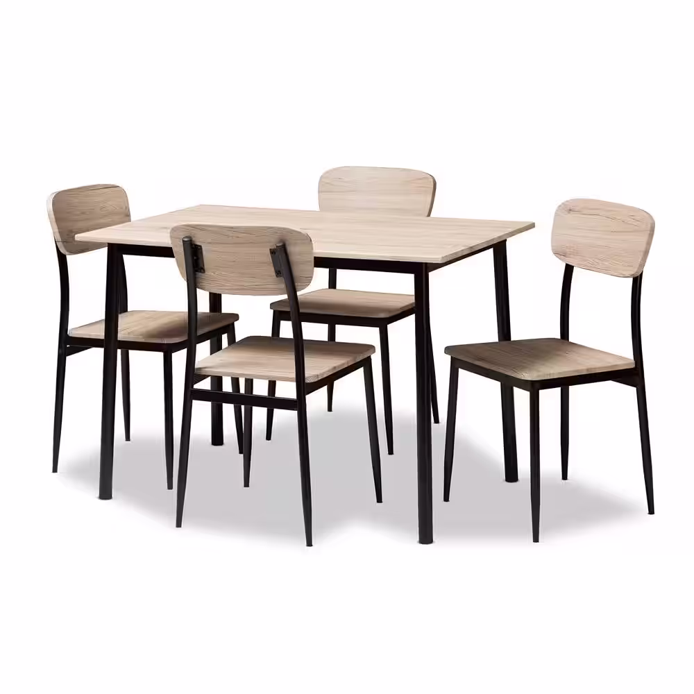Baxton Studio Honore 5-Piece Light Brown Dining Set