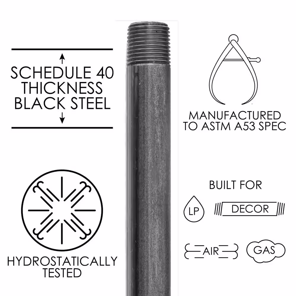PIPE DECOR 3/4 in. x 60 in. Industrial Steel Grey Plumbing Pipe in Black (4-Pack)