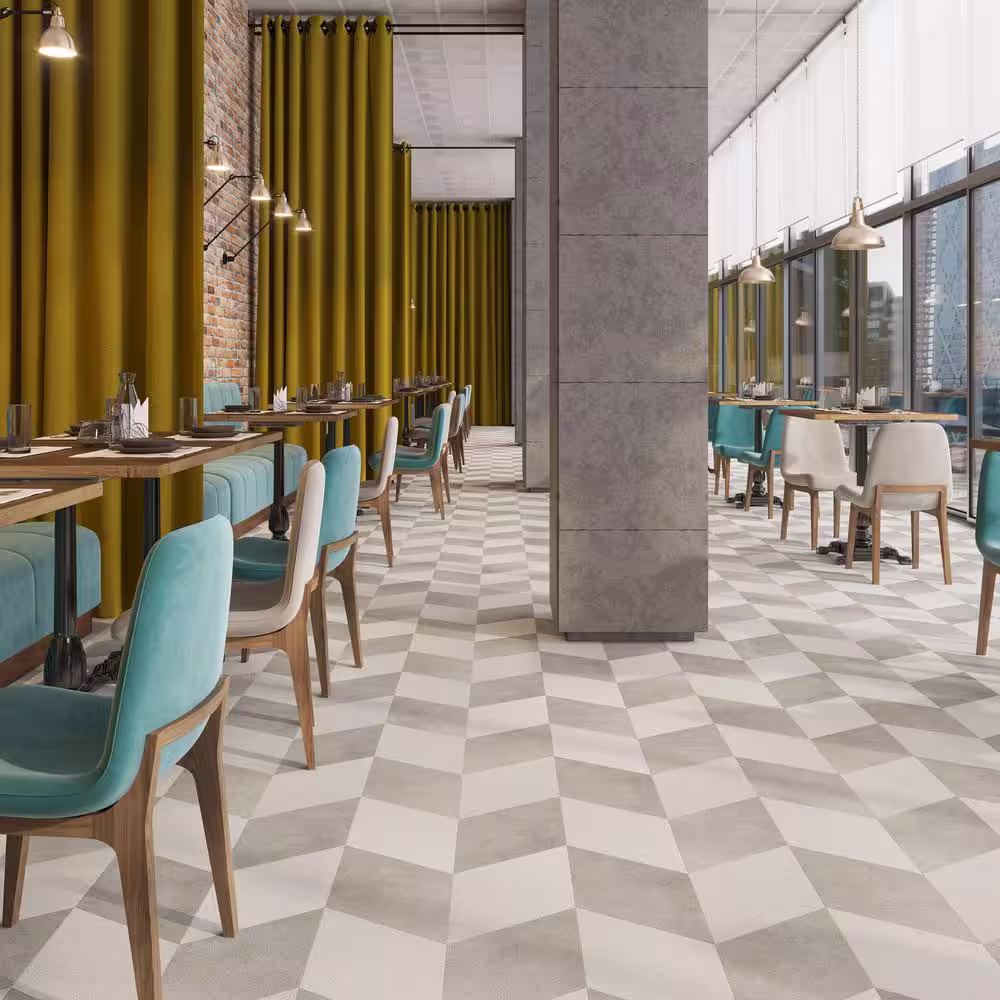 Lucida Surfaces MosaiCore Ivory Rock 28 MIL x 9.75 in. W x 17 in. L Glue Down Waterproof Vinyl Tile Flooring (15.2 sqft/case)