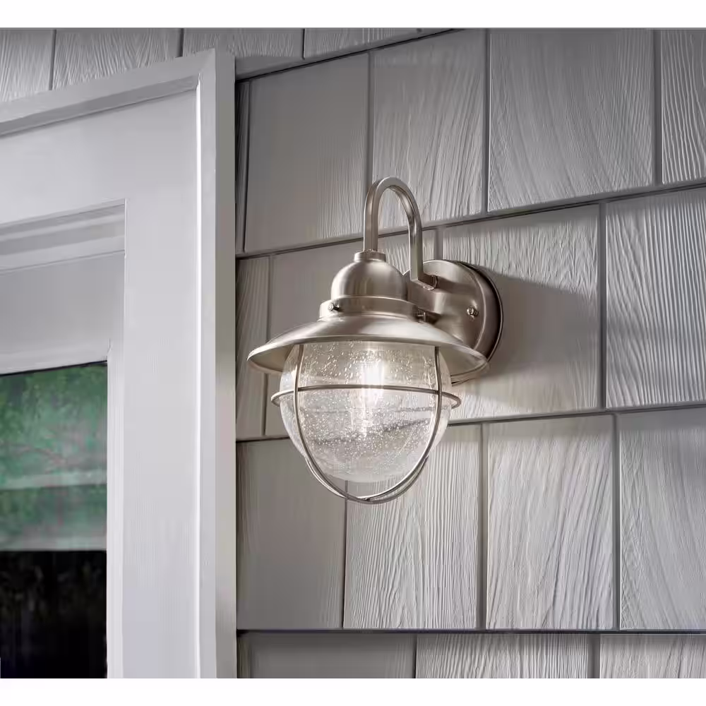 Hampton Bay 1-Light Brushed Nickel Outdoor Cottage Wall Lantern Sconce