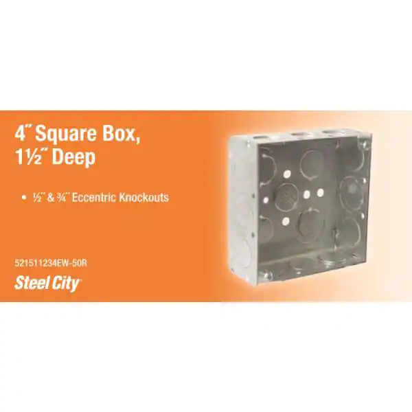 None 4 in. Square Metal Box 1/2 in. and 3/4 in. Knockouts