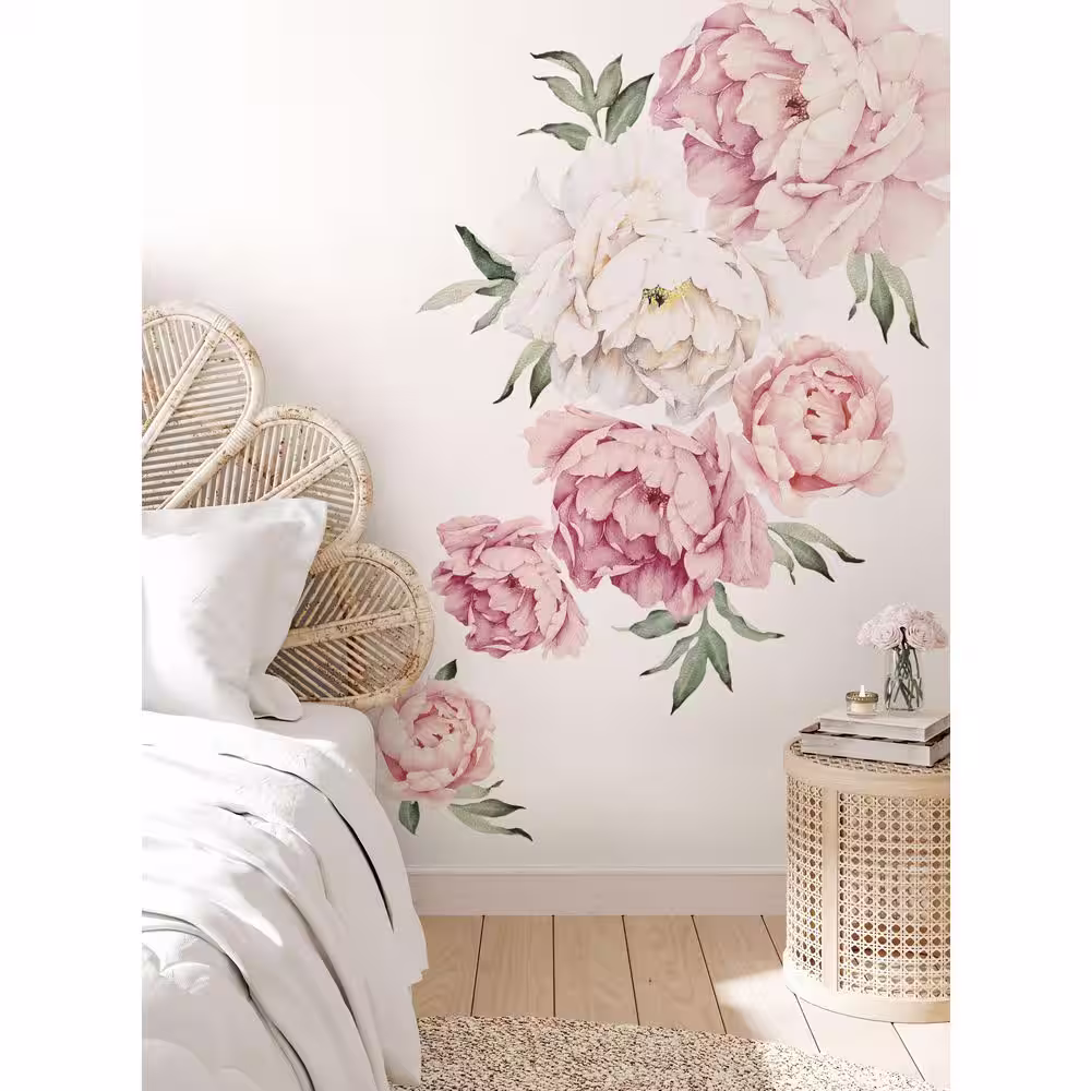 None Blushing Peonies Vinyl Wall Sticker Flowers Wall Mural (Set of 6)