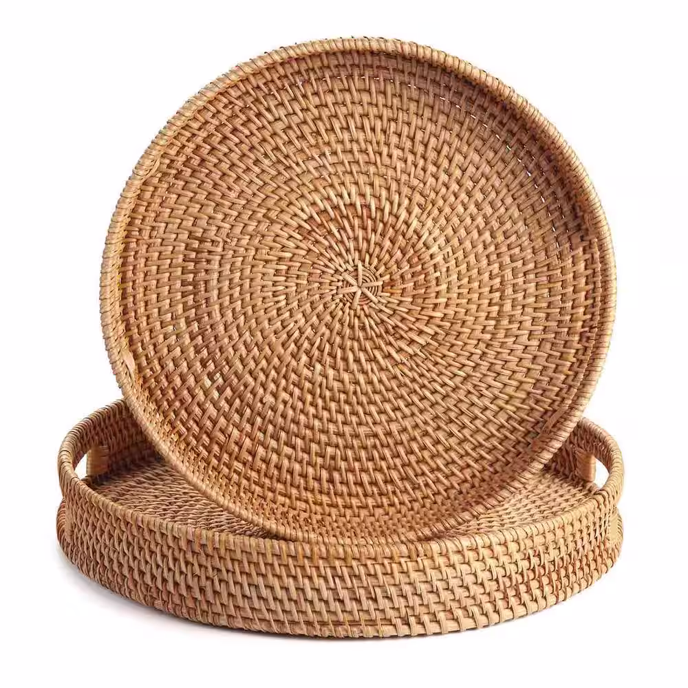 None 14 in. x 2.8 in. Natural Round Decorative Tray