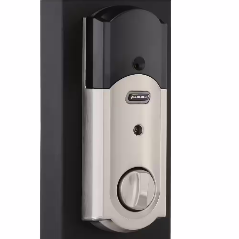 Schlage Camelot Satin Nickel Electronic Connect Smart Deadbolt with Alarm - Z-Wave Plus Enabled