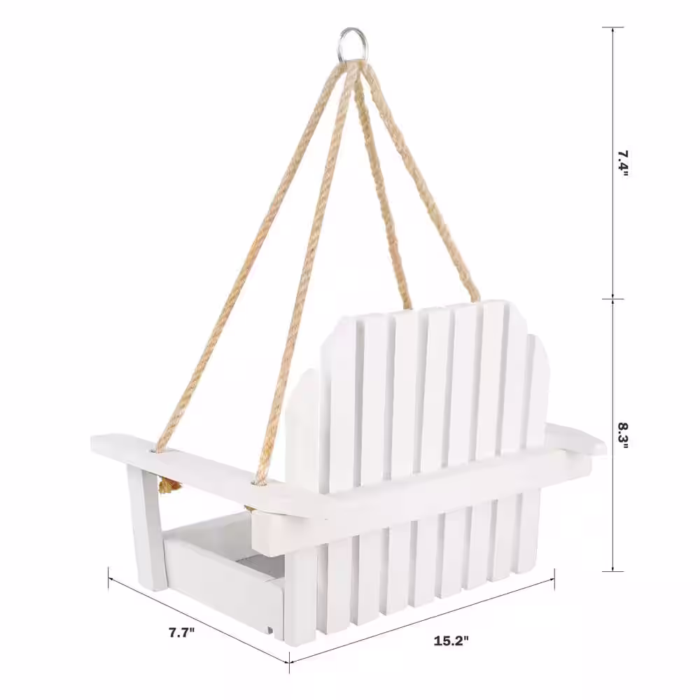 None White Swing Wild Bird Feeder for Outside, Metal Mesh Bottom, Cute Bench Bird Feeder or Squirrel Feeder