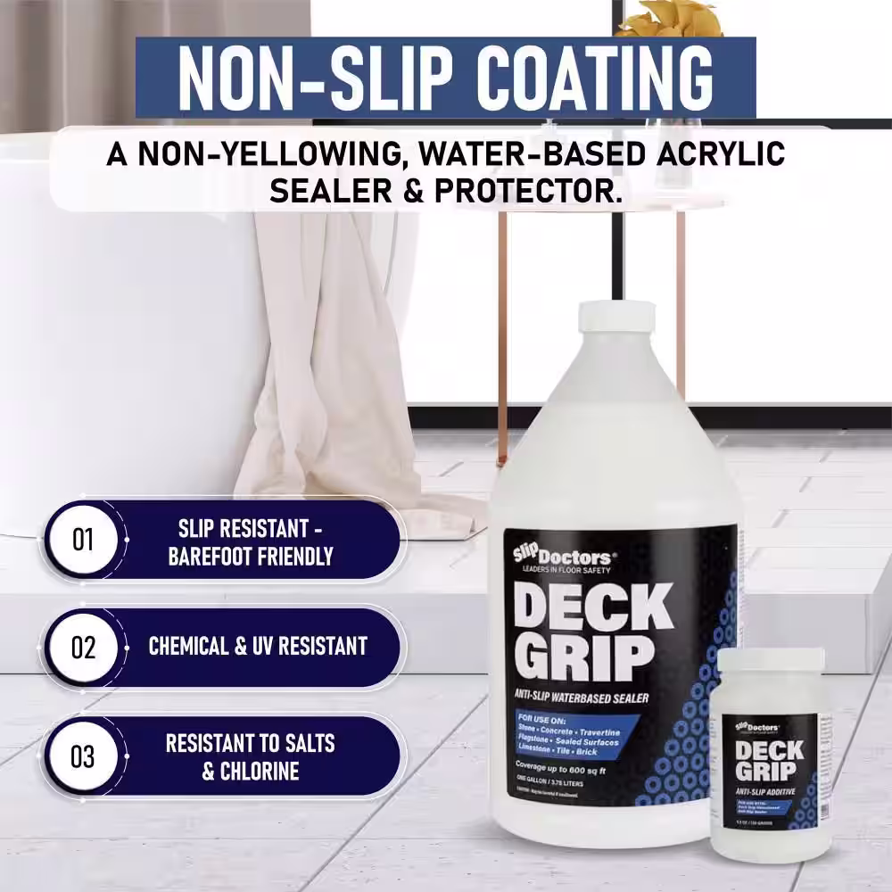 SLIP DOCTORS Deck Grip 1 gal. Clear Semi-Gloss Waterbased Non-Slip Exterior/Interior Concrete Sealer for Slippery Surfaces