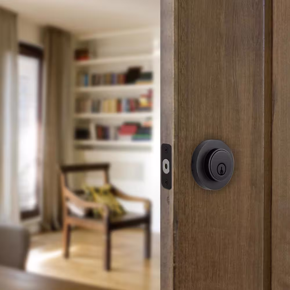 None Matte Black Contemporary Round Double Cylinder Deadbolt