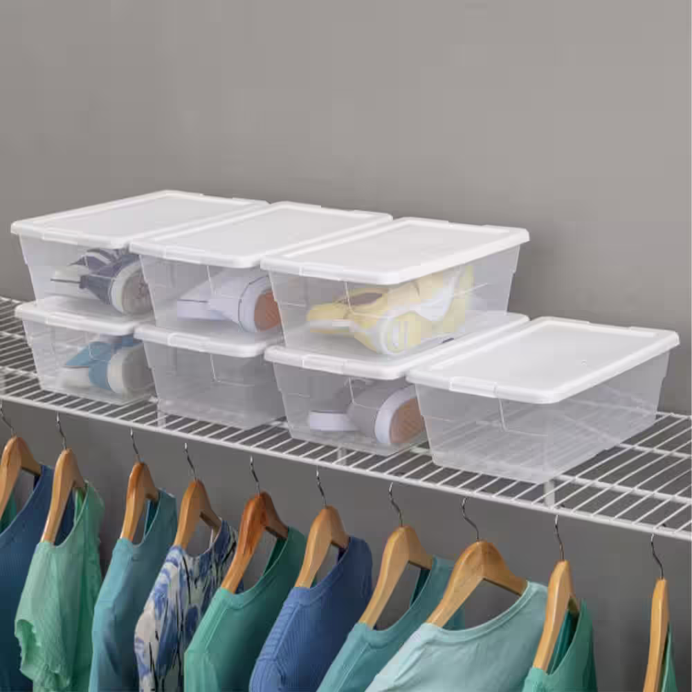 Sterilite 6 Qt. Plastic Storage Container Bin Snap Close White Lid in Clear (12 Pack)