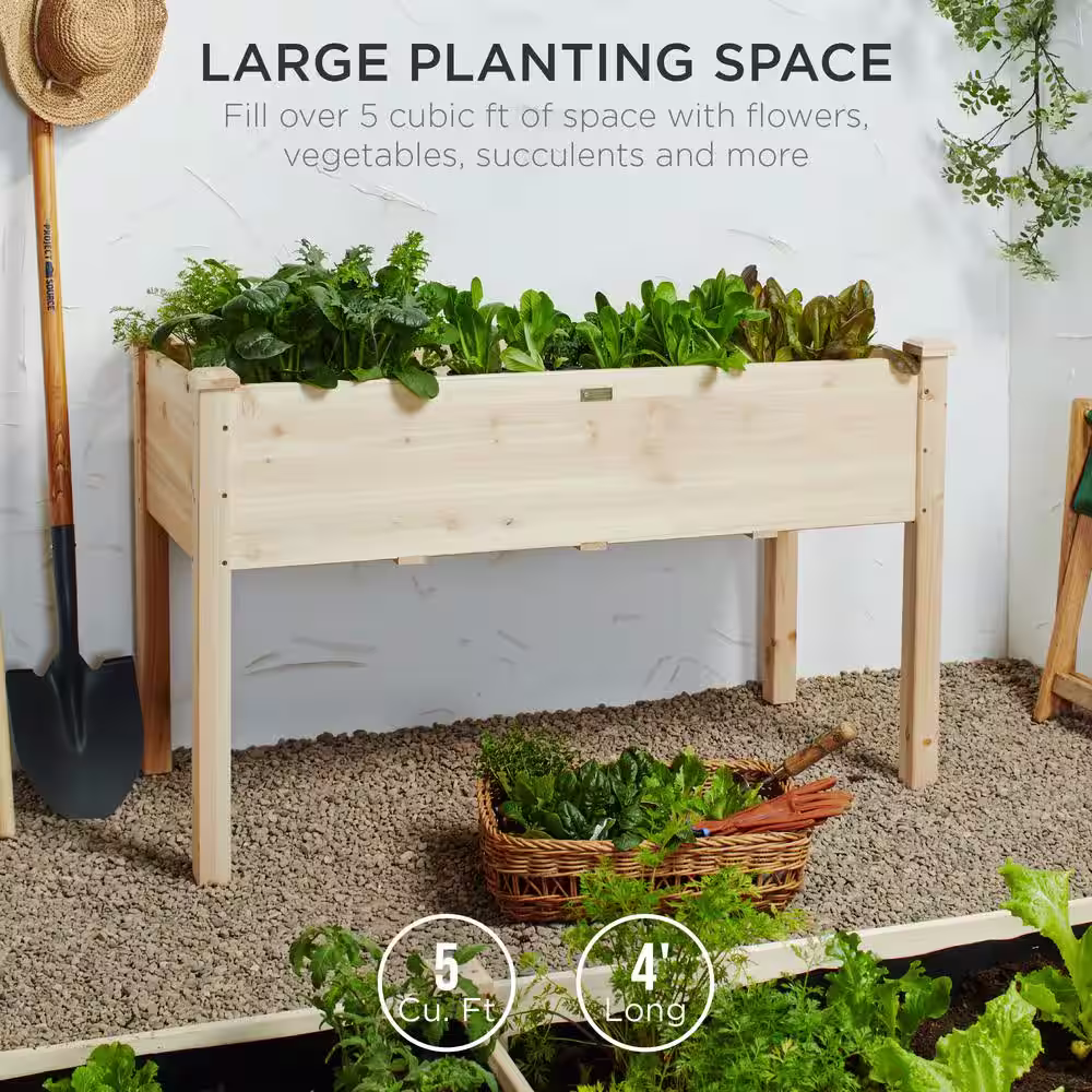 Best Choice Products 48 in. x 24 in. x 30 in. Wood Raised Garden Bed - Natural