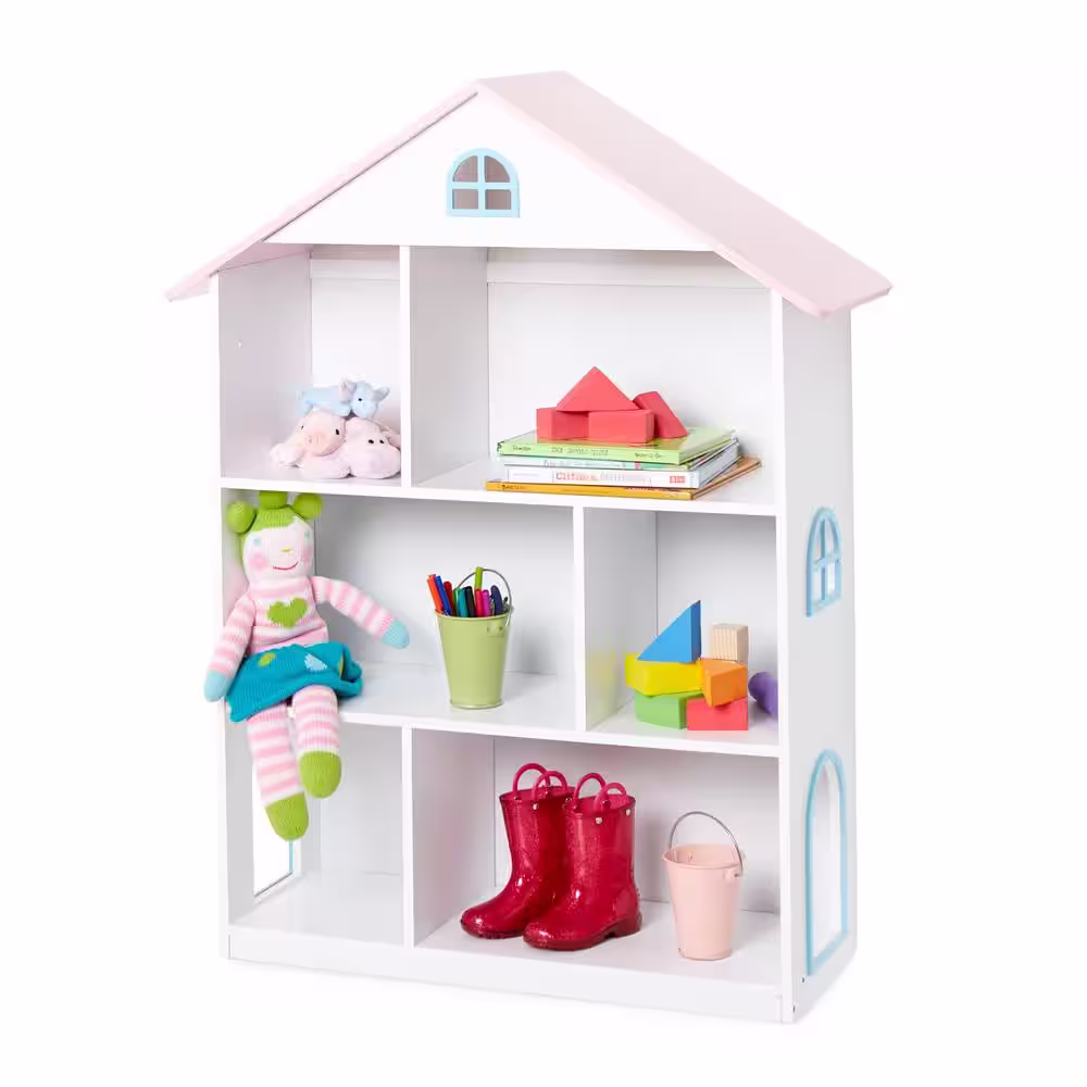 None Dollhouse 42 in. White MDF 3-Shelf Vertical Bookcase