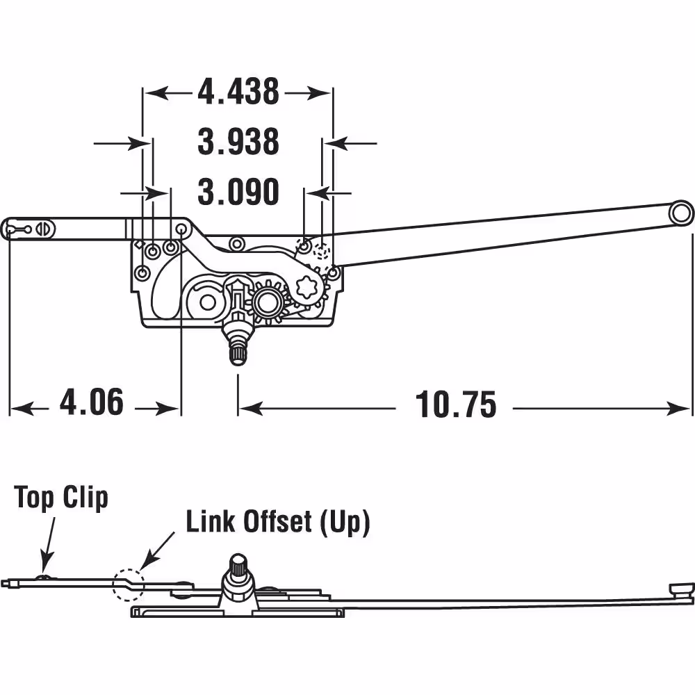 Prime-Line 10 3/4 in., Diecast, Right Hand Casement Dual Arm Operator with Stud Bracket