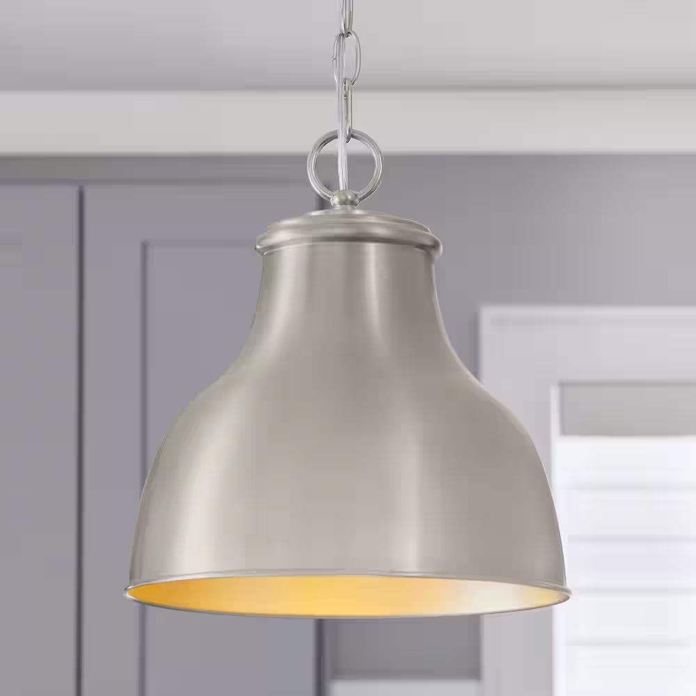 None 2-1/4 in. Large Brushed Nickel Metal Bell Pendant Light Shade