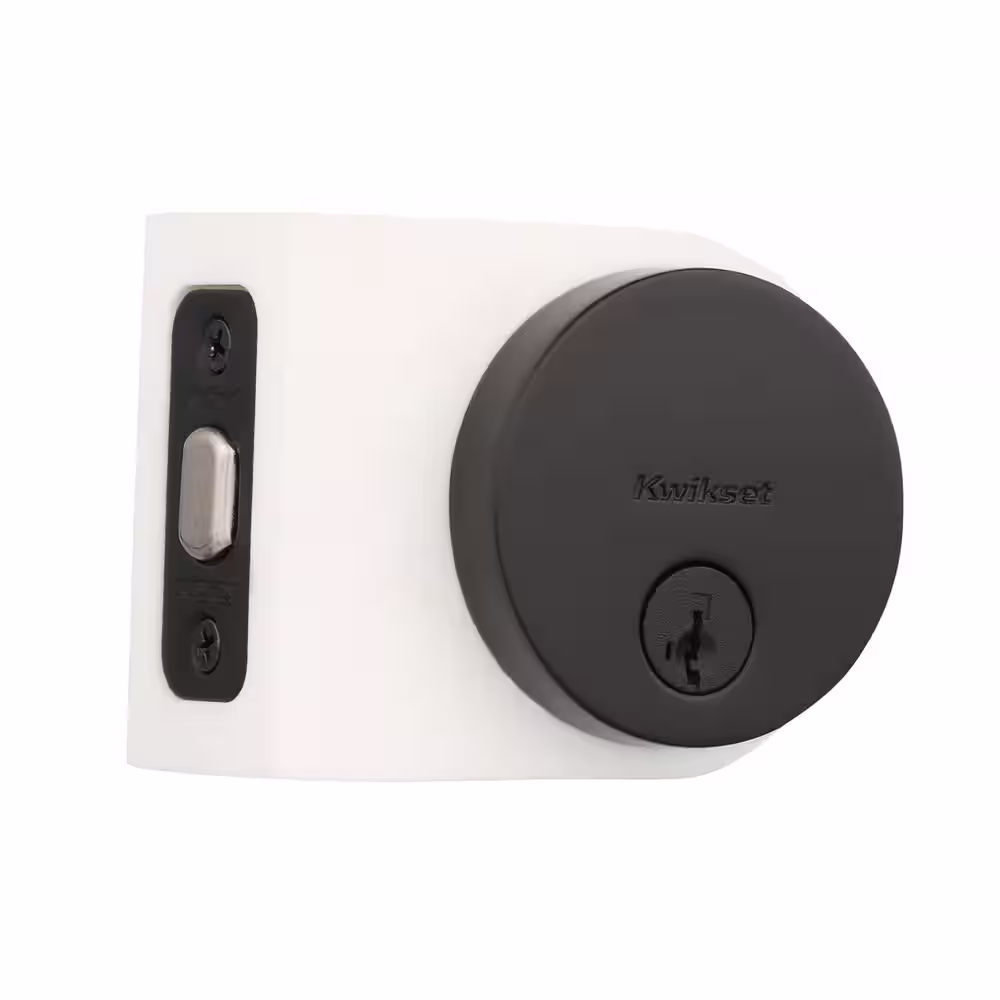 Kwikset Uptown Low Profile Iron Black Round Contemporary Single Cylinder Deadbolt featuring SmartKey Security