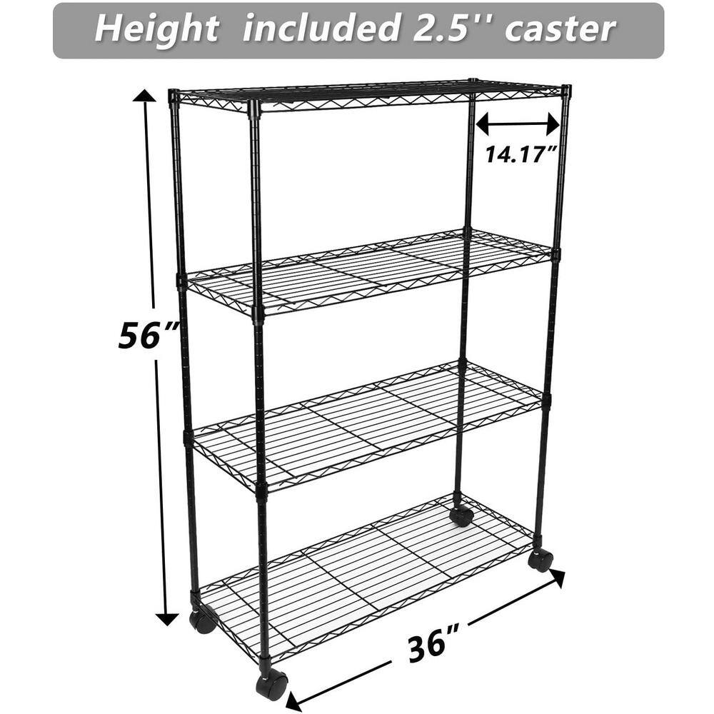 None Black 4-Tier Heavy-Duty Steel Wire Storage Shelving Unit (36 in. W x 54 in. H x 14 in. D)
