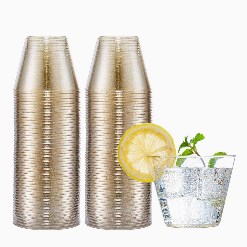 None 9 oz. Gold Glitter Disposable Plastic Cups, Party, Cold Drinks, [110/Pack, 15 Packs/Carton]