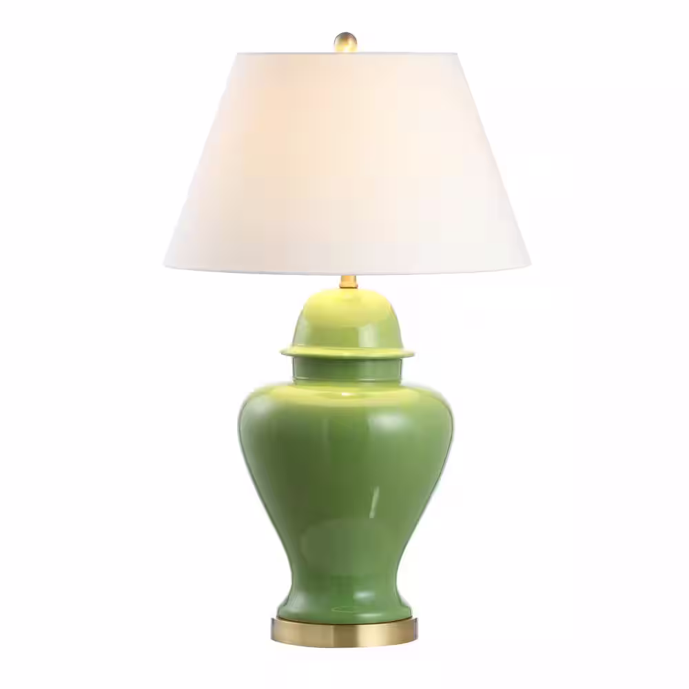 JONATHAN Y Sagwa 33 in. Green Ceramic/Iron Modern Classic LED Table Lamp