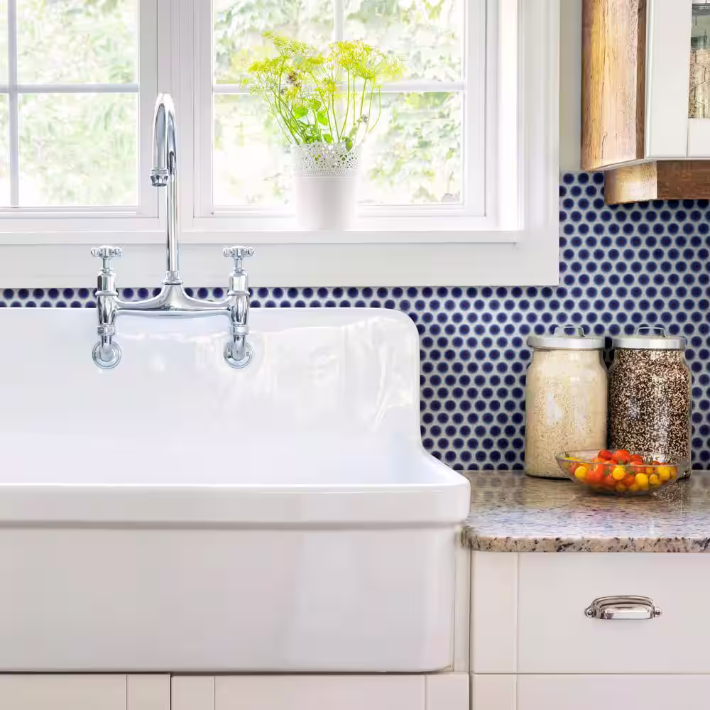 Merola Tile Hudson Penny Round Smoky Blue 12 in. x 12-5/8 in. Porcelain Mosaic Tile (10.7 sq. ft./Case)