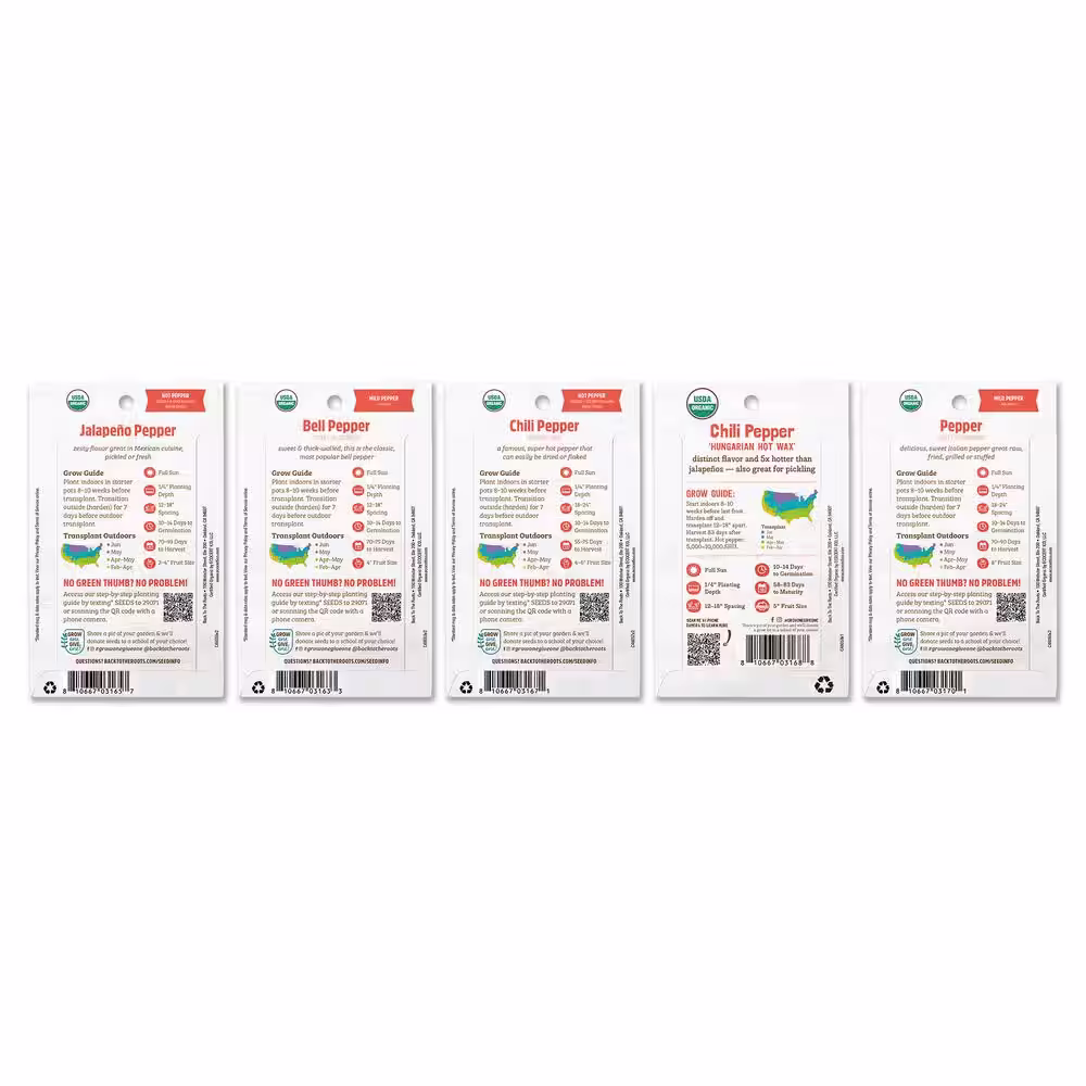 Back to the Roots Organic Peppers Vegetable Seeds Variety (5-Pack)